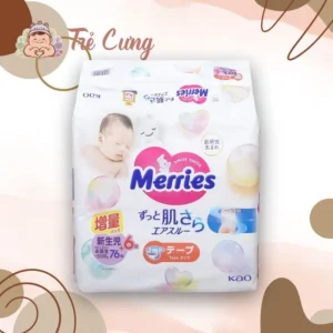 Tã dán Merries cộng miếng size NB 76 + 6 miếng (Dưới 5kg)